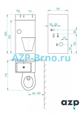 Безопасный нержавеющий комплект унитаз с раковиной и питьевым фонтанчиком BSK 02 AZP Brno Чехия (фото, схема)